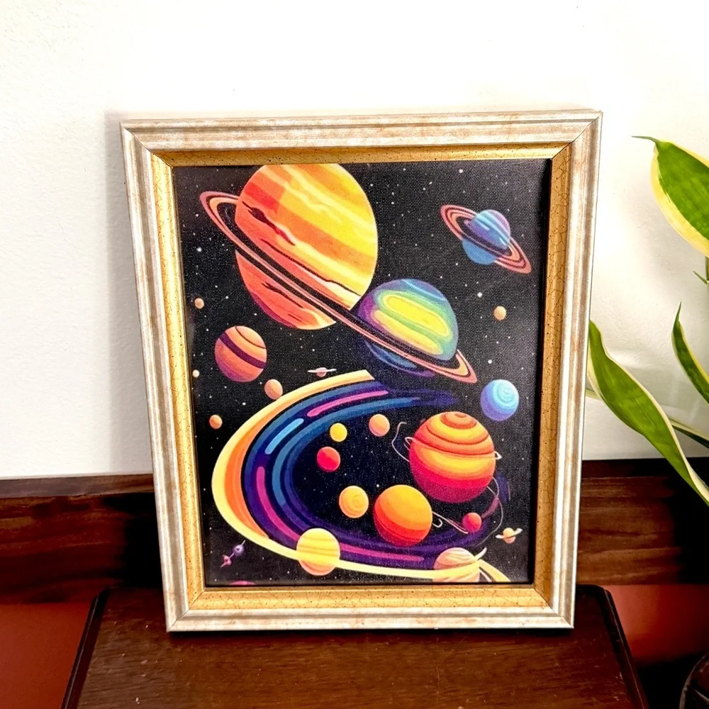 Bright Outer Space Planets Solar System Night Sky Canvas Art Print Framed Color
